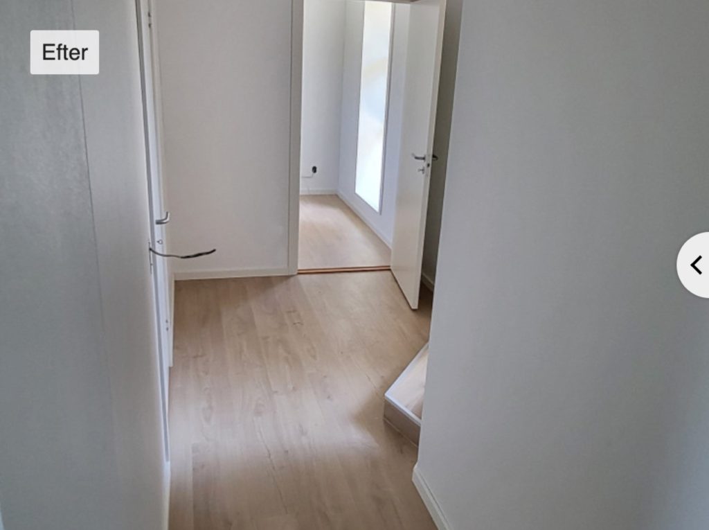 Gang mellem to nye værelser efter garageombygning